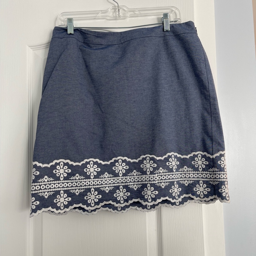 Talbots Blue Mini Pencil Skirt with Embellished Hem